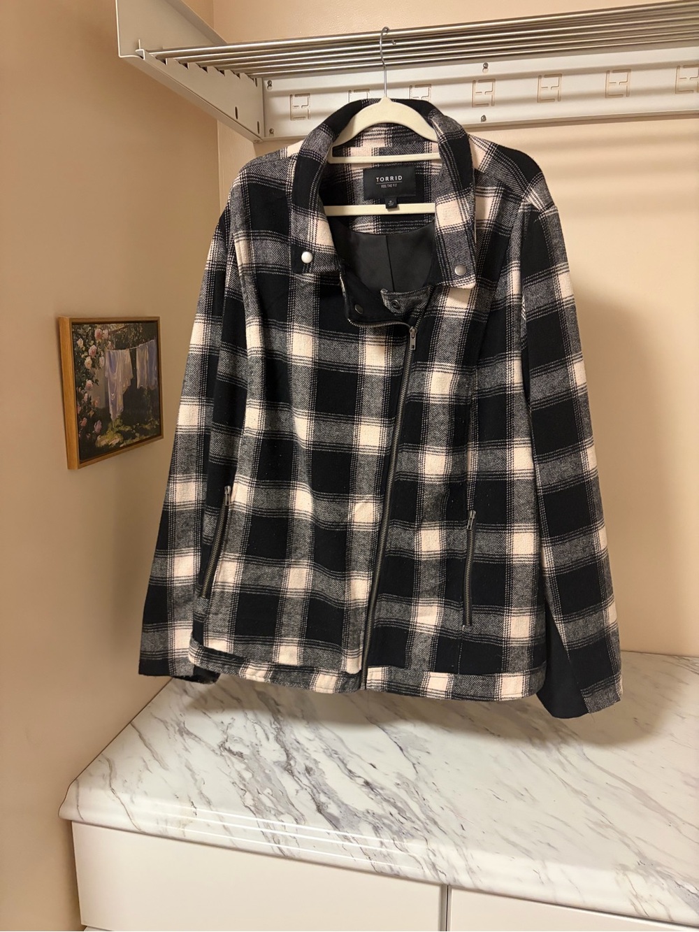 Torrid Plaid Wool Blend Asymmetrical Zip Moto Jacket Coat - Size 6 / 6X